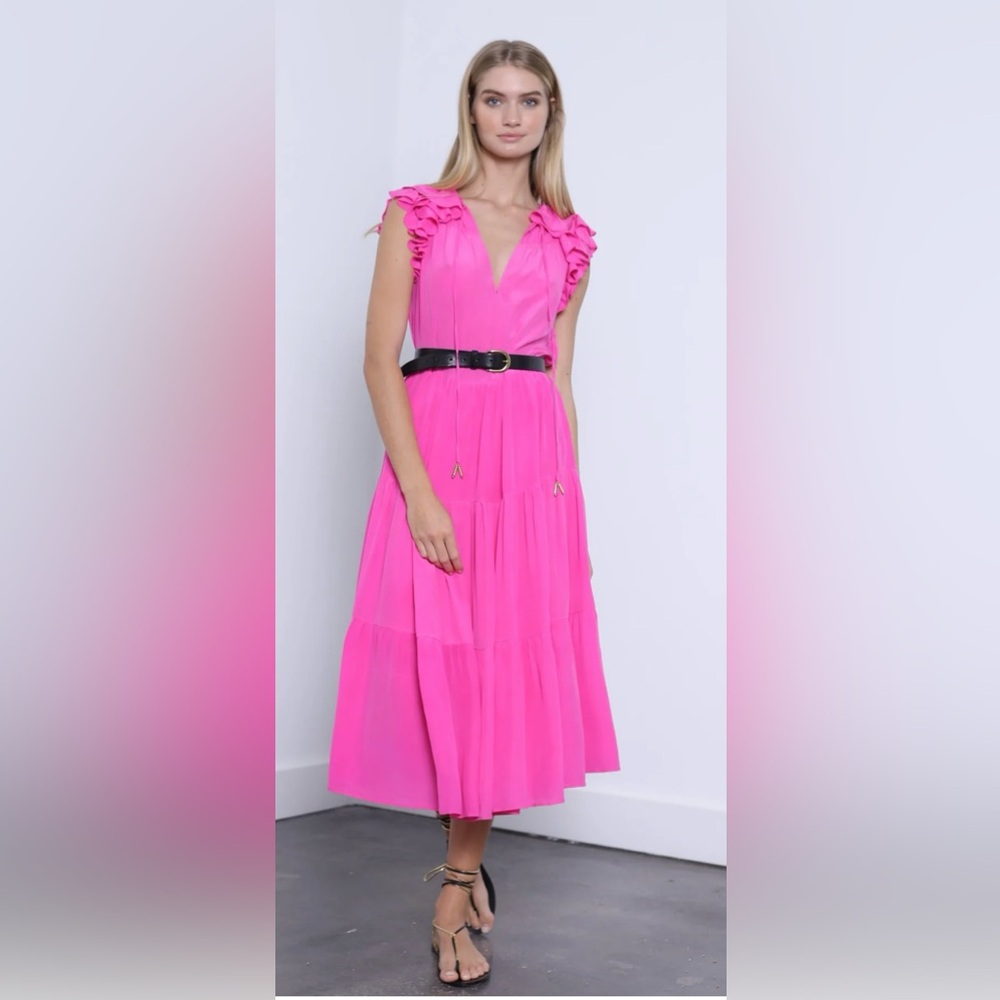 Karina Grimaldi Sabrina Vibrant Pink Sleeveless Silk Dress XS - Picture 3 of 14